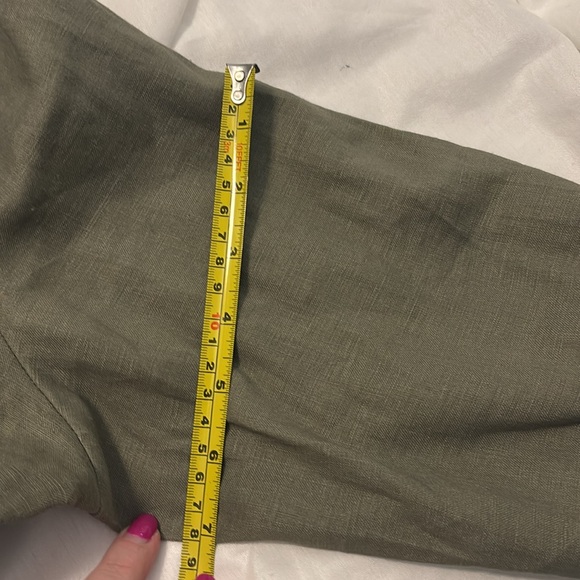 Tracy M 100% Linen Blouse in Olive SZ XL pleated front collared 3/4 sleeve vacay - Picture 10 of 11